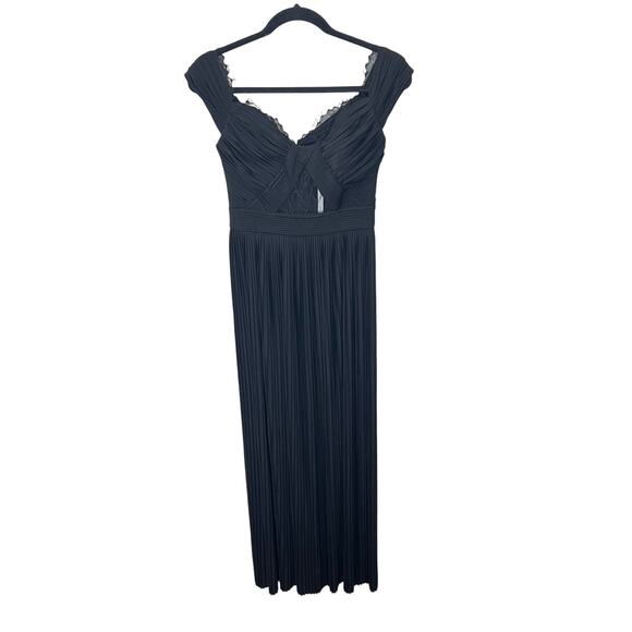 ASOS Black Pleated Off-Shoulder Gown - Picture 1 of 6